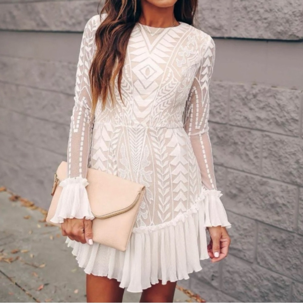 Saints + Secrets Match Made in Heaven Lace Pleated Ruffle Dress